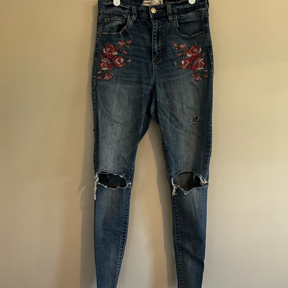 Garage Skinny Jeans with Rose Embroidery